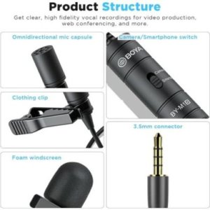 Boya BY-M1S Universal Lavalier Microphone – 6m Cable, TRRS