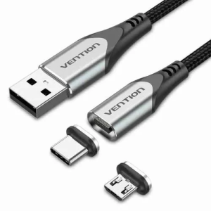 Vention USB 2.0 A Male to 2-in-1 Micro-B&USB-C Male Magnetic Cable 1M Gray