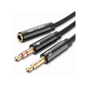 Vention 2*3.5mm Male to 4 Pole 3.5mm Female Audio Cable 0.3M Black ABS Type