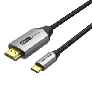 Vention Cotton Braided Type-C to HDMI Cable 2M Black Alluminium alloy Type