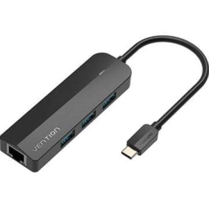 Vention USB-C to USB 3.0*3, RJ45, Micro-B HUB 0.15M Black ABS Type