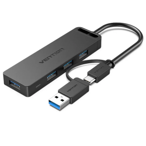Vention Type-C to 4-Port USB 3.0 Hub with Power Supply Black 0.5M ABS Type