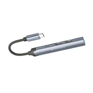 Light Wave  4-in-1- USB Hub Adapter / USB-A to 1x USB 3.0, 2x USB 2.0, 1x Type-C / Grey / 0.12M Cable/Fast Data Transfer.