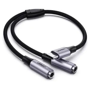 UGREEN AV144 USB C Male to 2 * 3.5mm Female Audio Cable 25cm Gray -30758/30732