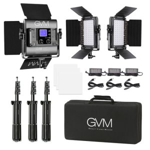 GVM 800RGB Professional RGB Bi-Color LED Video Light Panel 3-Light Kit with 3 × 4-Way Barndoors