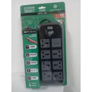 LW EXTENSION SOCKET 72UC-3P/7WAY+ 1 USB + 1 TYPE C (2.1A)-LW EXT-72U