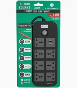 LW EXTENSION SOCKET 72UC-3P/7WAY+ 1 USB + 1 TYPE C (2.1A)-LW EXT-72U