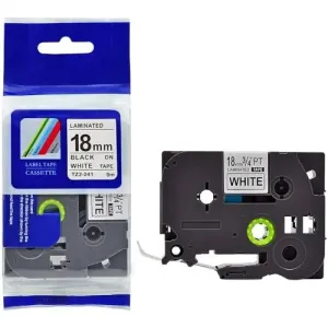 Brother 18mm x 8m TZ2-241 Black on White Label Tape