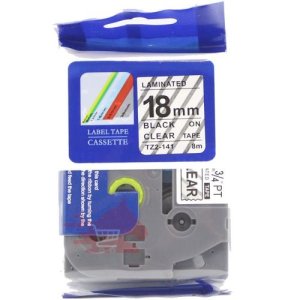 Brother 18mm x 8m TZ2-141 Black on Clear Label Tape