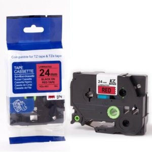 Brother 24mm x 8m TZ2-451 Black on Red Label Tape