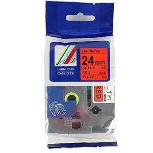 Brother 24mm x 8m TZ2-451 Black on Red Label Tape